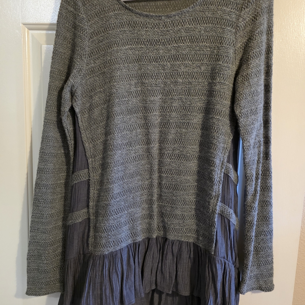 A'Reve Charcoal Knit Top with Ruffle Detail